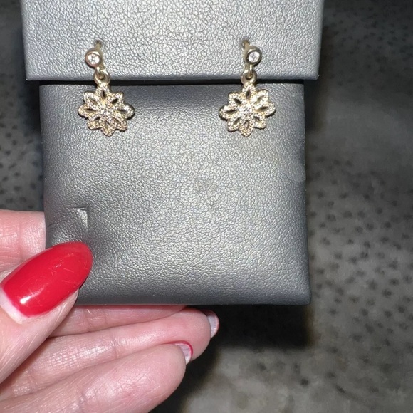 PANDORA Authentic 14K Gold ALE 585 Lace Botanique Dangle Earrings New - Picture 7 of 9